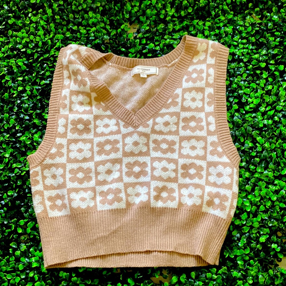 Tan flower sweater vest